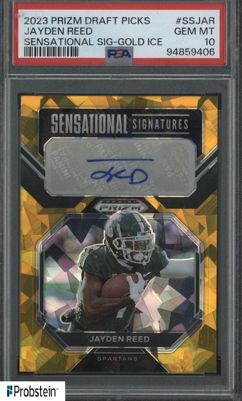 Jayden Reed Panini Prizm Draft Picks Sensational Signature #SSJAR Gold Ice