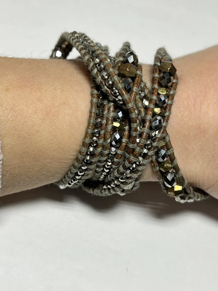 Chan Luu Hematite Copper Tone Beaded Wrap Fashion Bracelet Leather GG975 - Image 2 of 4