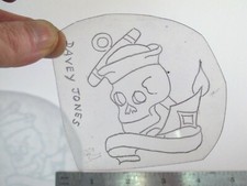 vtg 1960s 70s Tattoo Flash acetate stencil Davey Jones Skull v2 SK2