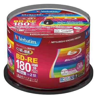 Verbatim Blu-ray Disc 50 pcs Spindle 2X BD-RE Rewritable Bluray Inkjet 25GB