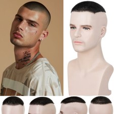 Ultra Thin PU Skin Mens Human Hair Toupee Hairpiece System Wigs Short Cut 6"X8"