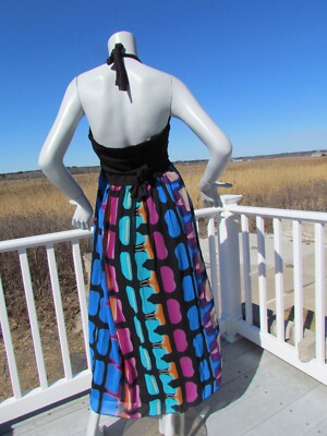 groovy halter dress 70s Retro Women's Halter Cocktail Dress, Vintage Groovy Funky 1970s Style Disco Summer Beach Sleeveless Mini Cute Handmade Designer Dress White base