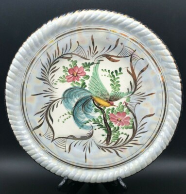 H Bequet Quaregnon Ceramic Hummingbird Wall Plate Hand Painted Belgium 13''