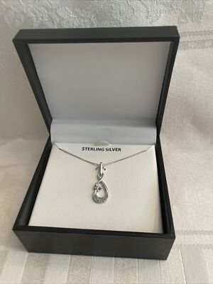 NIB 1/10 CTTW Genuine Diamond Twist w Butterfly Sterling Silver Necklace