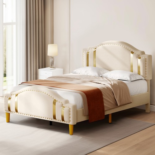 Wood Comfortable Full/Queen/King Upholstered Bed Frame with Headboard Platform - Picture 9 of 21