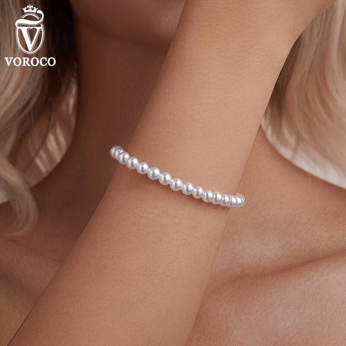 Voroco 925 Sterling Silver Elegant 8-6MM Pearl Bracelet For Women Gifts Jewelry - Picture 6 of 28