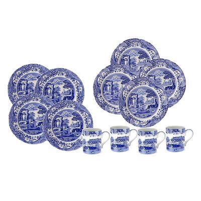 Spode Blue Italian Collection 12 Piece Dinnerware Set, Fine Earthenware