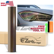 Headlight Hex Holographic Gloss Medium Smoke Taillight Tint Film Fog Honeycomb