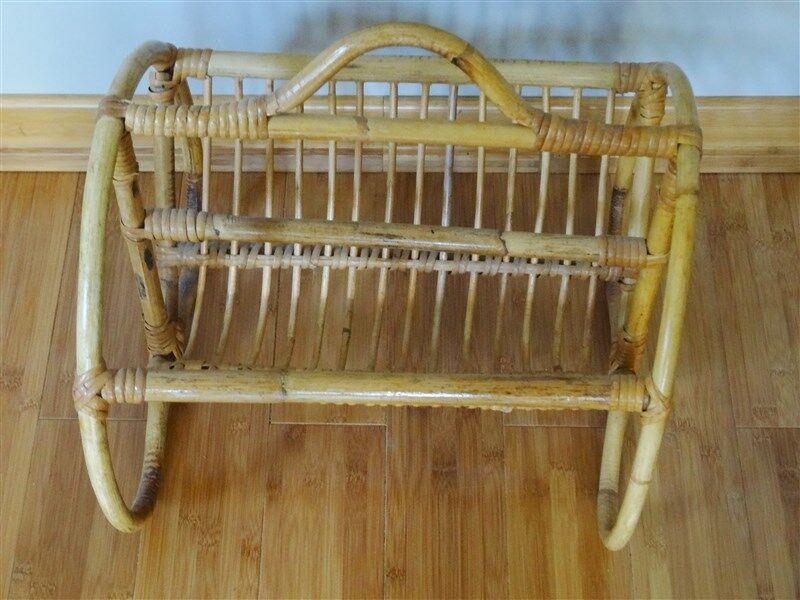 Vintage Franco Albini Style  Rattan Bamboo Magazine Stand Rack * AS IS