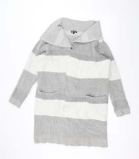 Philip J Womens Grey Striped Jacket Coatigan Size M