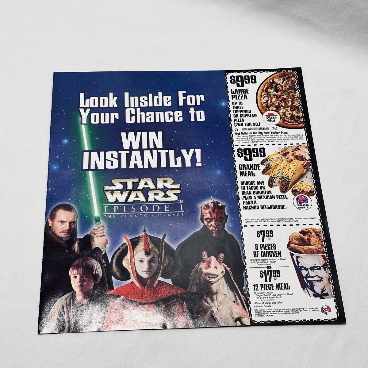 Star Wars Episode 1 The Phantom Menace KFC Pizza Hut Taco POG Game