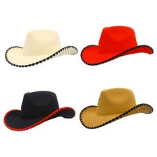 Women Western Cowboy Cowgirl Fedora Hat Wide Brim Outdoor Sun Protect Travel Cap