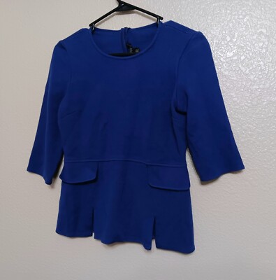 St John M Blue Wool Blend Knit Peplum Top