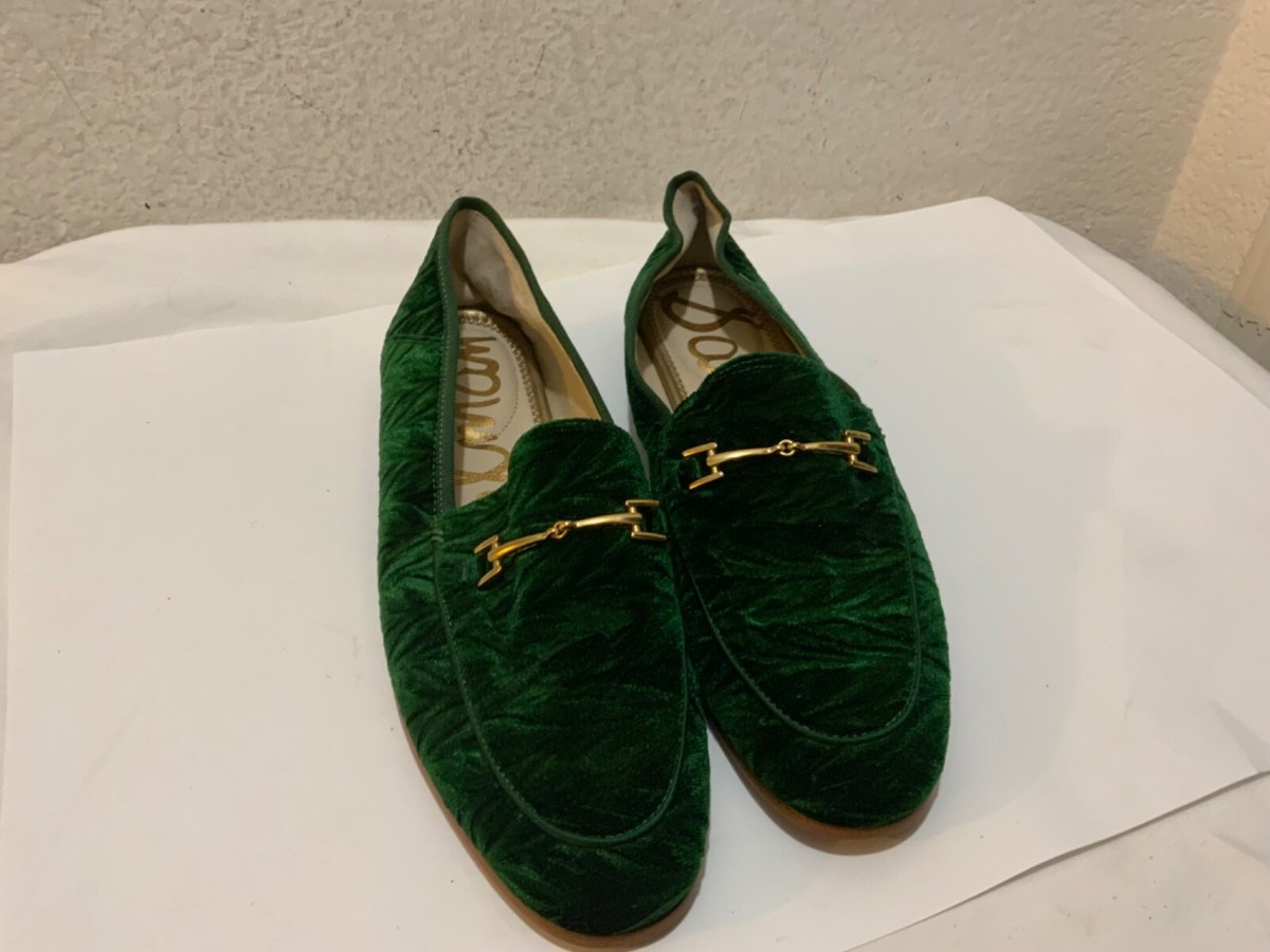 Sam Edelman Loraine Slip On Loafer Emerald Green Textured Velvet 
