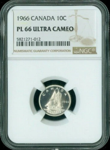 :1966 SILVER DIME ELIZABETH-II 10C CANADA NGC PL-66 HEAVY/ULTRA-CAMEO RARITY R8
