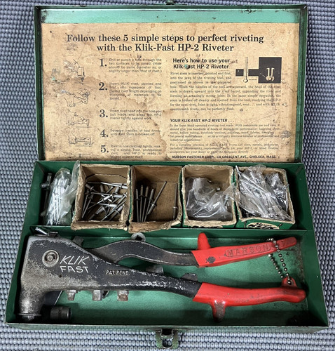 Marson Rivet Tool & Rivets No. 200 Kit HP-2 Klik Fast Vintage Tool Made In USA