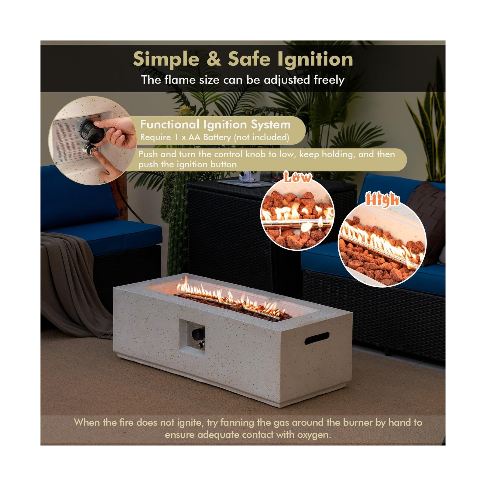 Giantex Propane Fire Pit Table, 50,000 BTU Terrazzo Gas Fire Table w/Simple I...