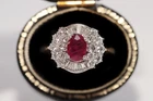 Vintage Circa 1980s 18k Gold Natural Diamond And Oval Cut Ruby Decorated Ring