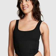 Victoria's Secret PINK The Cinched Corset Top in Pure Black XL NWT MSRP 29.95