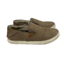 Olukai Pehuea Heu Shoes Womens Size 7 Tan Leather Wool Shearling Slip On Comfort