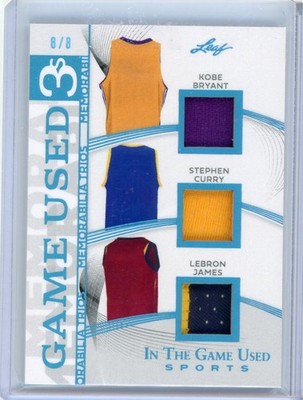 2025 Leaf Game Used KOBE BRYANT STEPHEN CURRY LEBRON JAMES 8/8 PATCH Jsy# 1/1