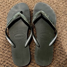 Havaianas Women's Slim Flip Flop Sandals - Green. Glitter US 9