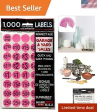 1000 Bright Pink Garage Sale Stickers with Multiple Price Options - Convenient