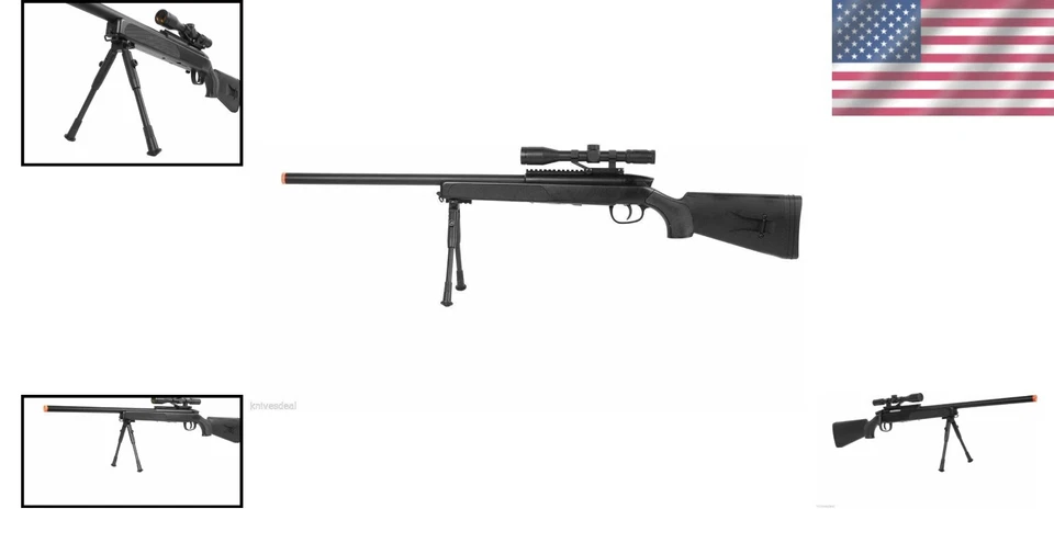 Pistola de Airsoft Spring - 400 fps, mira telescópica, accesorios tácticos Foto 2 de 4