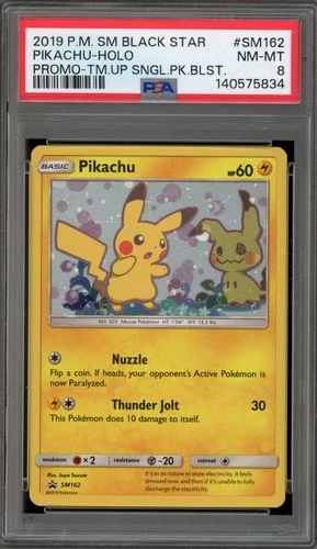 Pokemon Pikachu Team Up Blister Pk. Black Star Holo Promo SM162 PSA 8