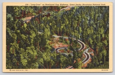 Postcard Great Smoky Mountains TN Newfound Gap Loop-Over Postmarked 1946