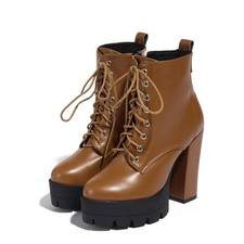 Women's High Chunky Heel Platform Ankle Boots Lace Up Knight Casual Shoes Gothic