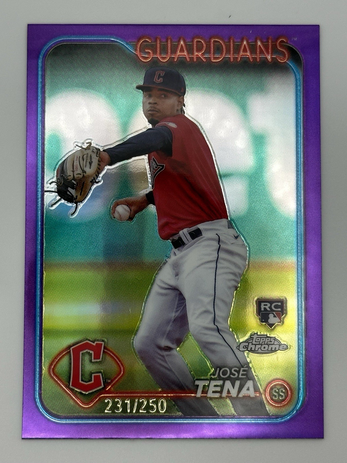 2024 TOPPS CHROME JOSÉ TENA #29 PURPLE REFRACTOR 231/250 RC CLEVELAND GUARDIANS