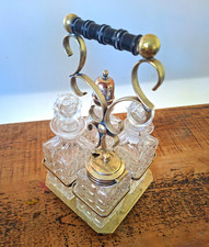 Antique EPNS Silver Plate Cut Glass Square 4pc Cruet Set with Lids