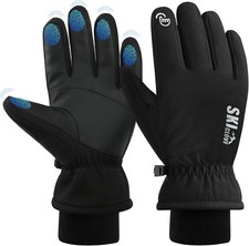 Waterproof Winter Ski Gloves，Warm Snowboarding Glove for Men and Large, Black 
