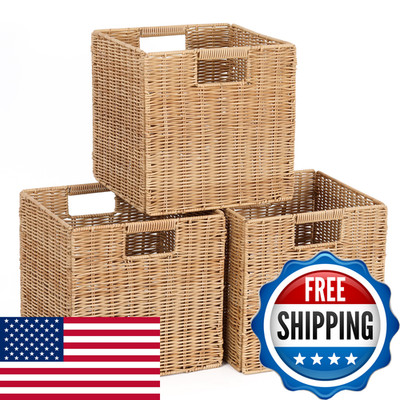 Taimei&G02 10.5 X 10.5 In Plastic Wicker Baskets For Cube Storage Collapsible