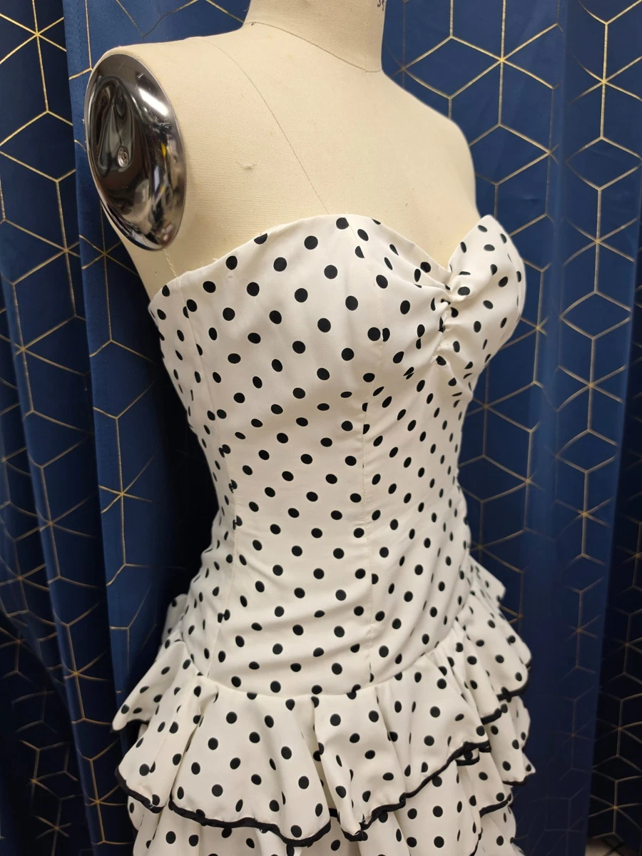 plus size black dress for funeral near me Vintage 80s Gunne Sax Women's Cream Strapless Formal Satin Dress Black