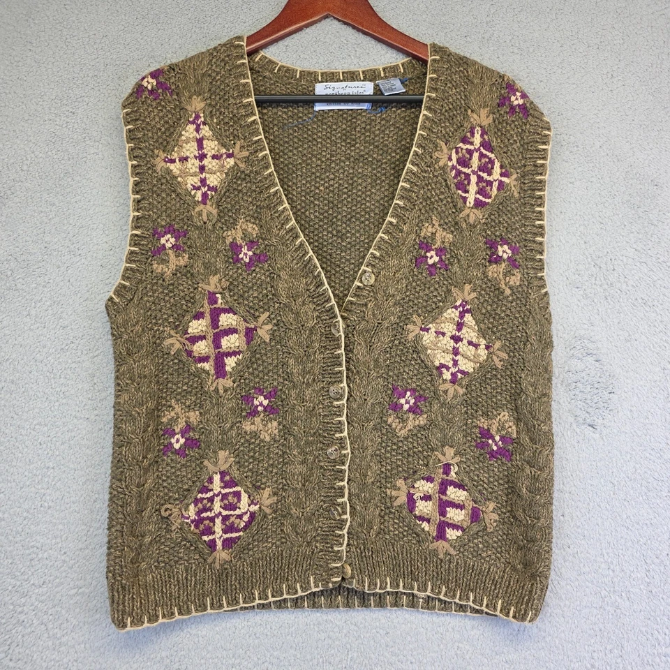 Suéter Vintage Isla Norte Mujer S Verde Tejido a Mano Étnico Cottagecore Chaleco Foto 2 de 4