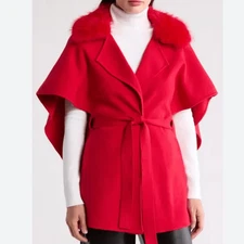 La Fiorentina Faux Fur Cape, Red, One size