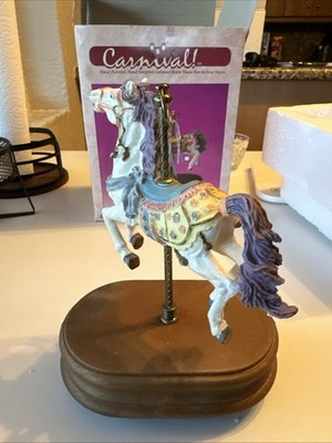 Vintage Ceramic Bisque & Wood Base Horse Carousel Musical Figure Music Box