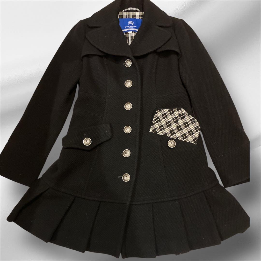 Burberry London Black Wool Pleated Long Coat for Women  