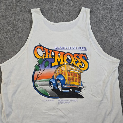 #ad #ad Vintage CW Moss Ford Parts Tank Top Shirt Mens L Cars California Hot Rod 90s $9.49