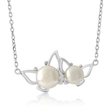 925 Sterling Silver Butterfly Cultured Freshwater Pearl Pendant with 18" Chain