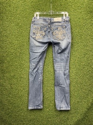 Miss Me Jeans Womens 27 Mide Rise Straight Fleur De Lis Studded Embellished y2k