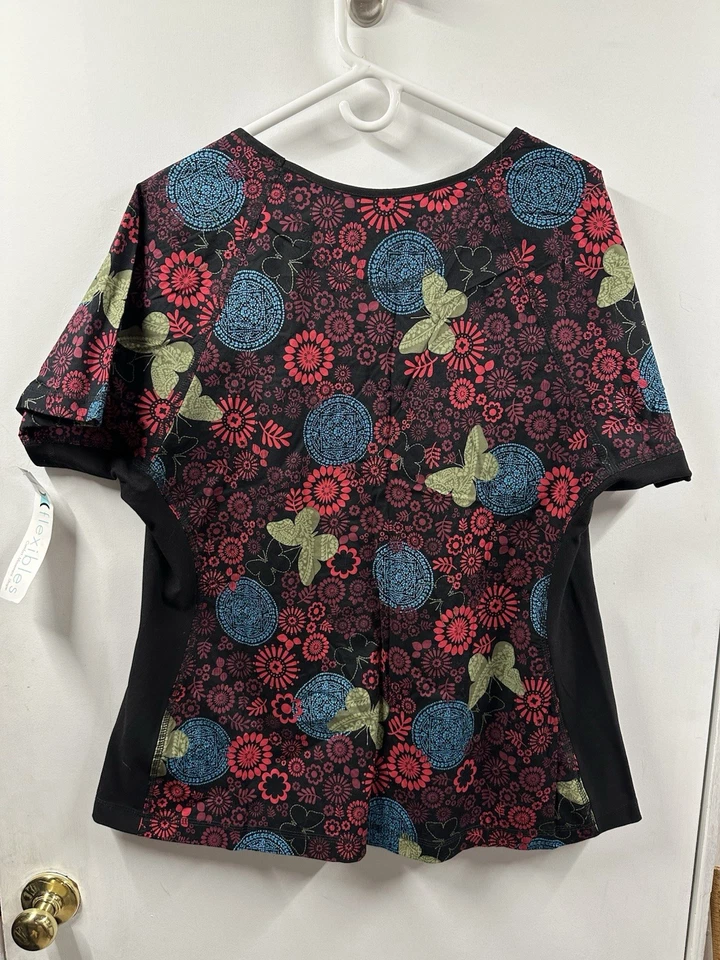 Net Cherokee FLEXIBLES Scrub Top Size Xl Floral stretch Sides - Image 3 of 4