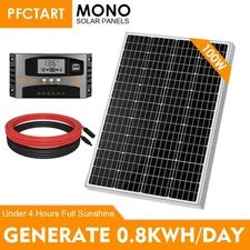 100W 12V Solar Panel Kit Charging Off-Grid Battery Power RV Home Boat Camp Car