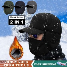 Winter Warm Fur Ear Flap Trapper Hat Full Face Mask Aviator Thermal Baseball Cap