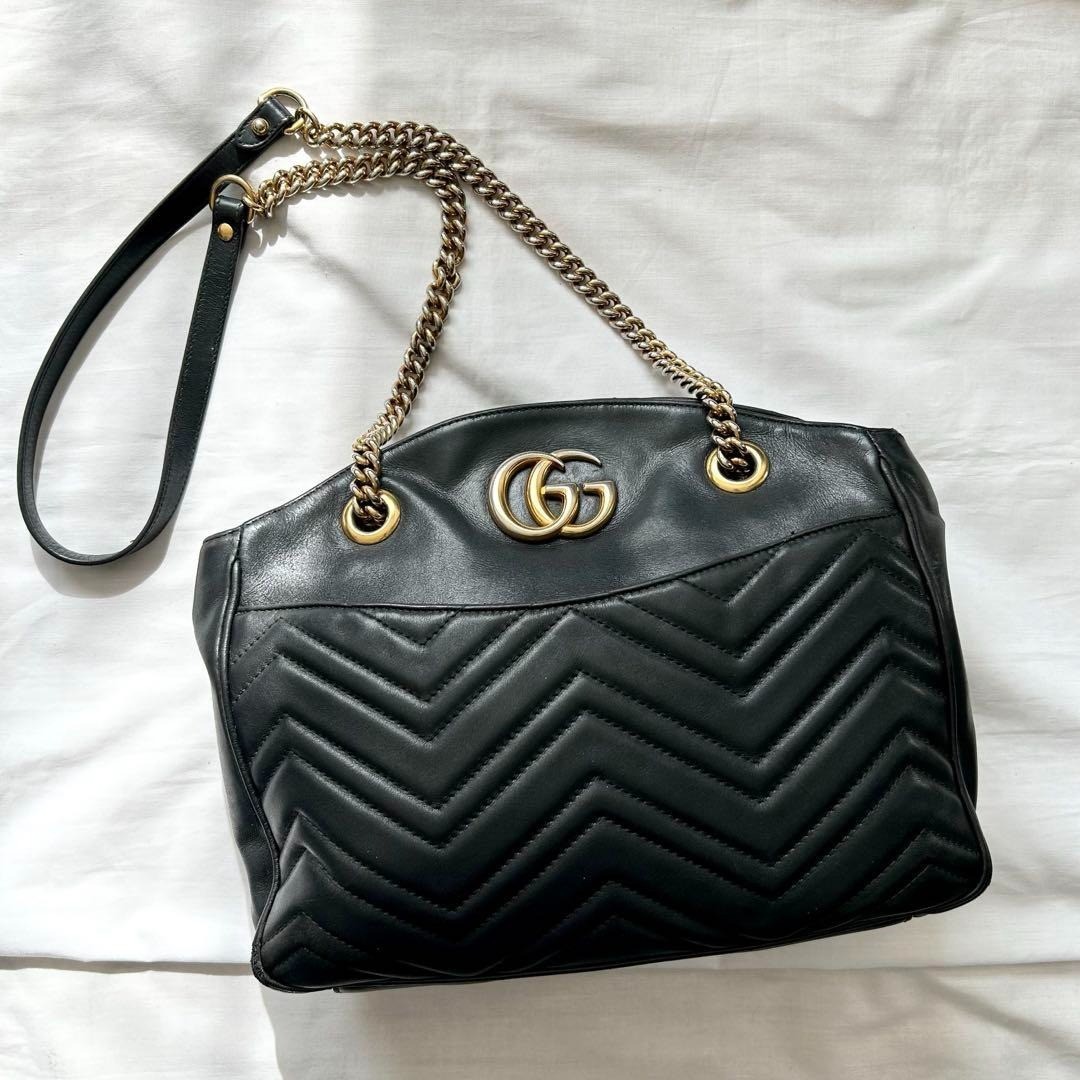 Gucci Marmont Medium Leather Tote with Chain and Matelasse Detail