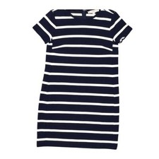 NEW Loft Blue Striped Short Sleeve Crew Neck Shift Dress XS Rayon Knee Length