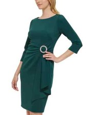Eliza J L51608 Hunter Green Embellished-Side-Buckle Scuba Crepe Dress Size 8