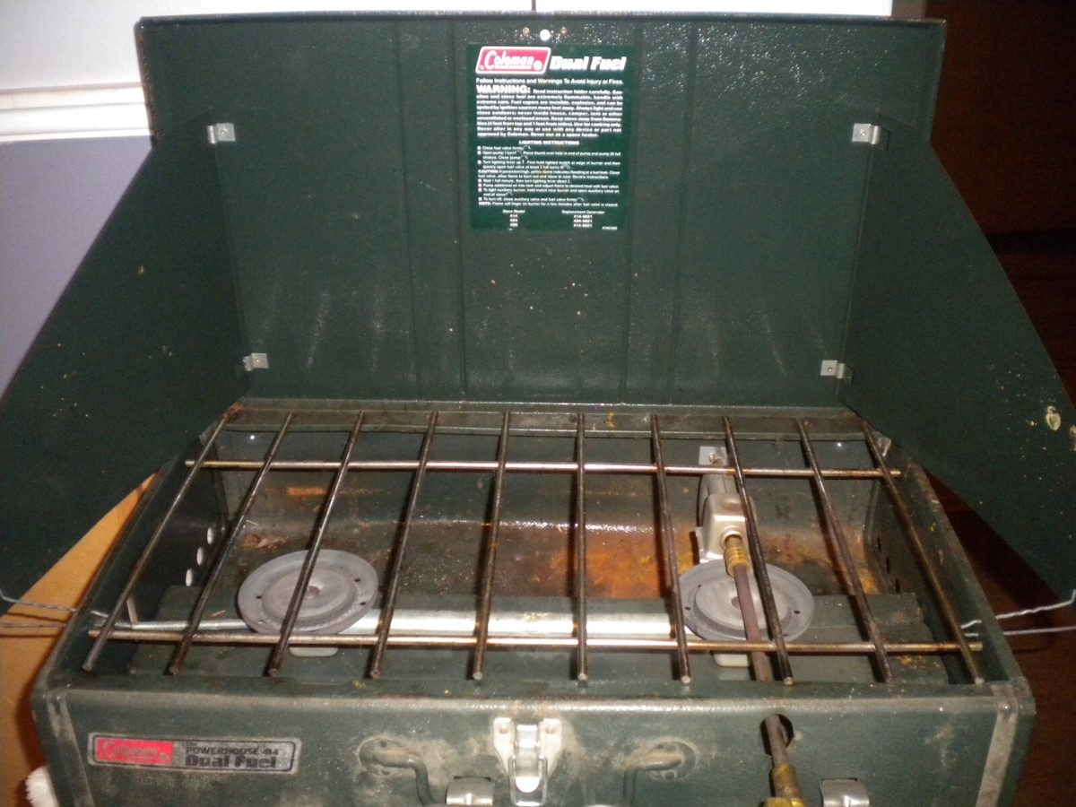 バーベキュー・調理用品 Coleman Unleaded Camp Stove model414 Coleman Powerhouse Unleaded 414 Dual Fuel 2-Burner Camp